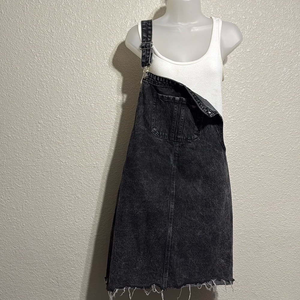 Wild Fable Black / Gray Acid Wash Raw Hem Denim Overall Dress Size XXLARGE